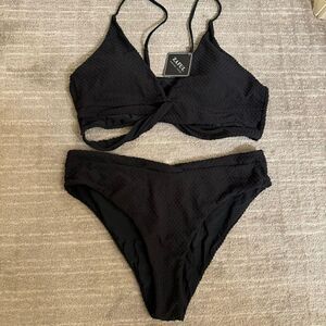 Zaful Black Texured Two Piece High Cut Bikini XL NWT
